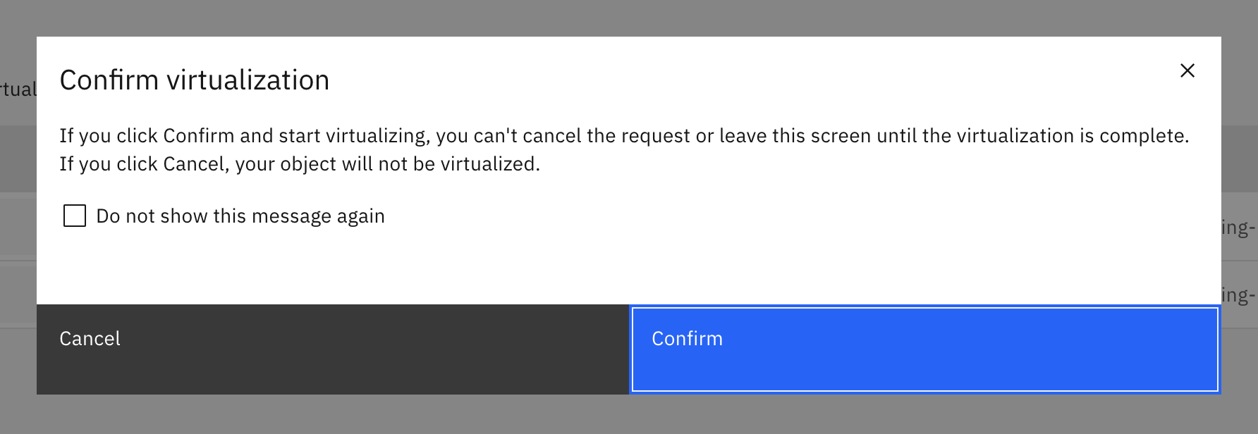 Create Virtual Table Confirmation